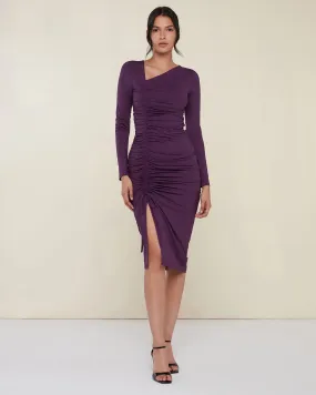 Asymmetrical Shirred Jersey Midi Dress