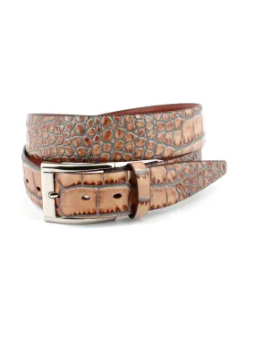 Embossed Calfskin Belt- Taupe/Blue