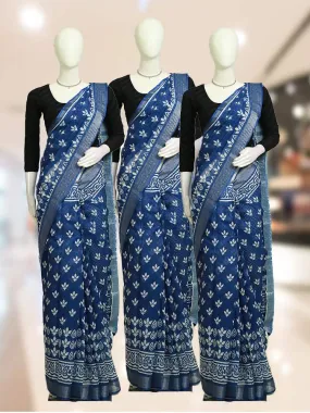 Indigo Linen Dresscode Saree with Batik Design - ₹608