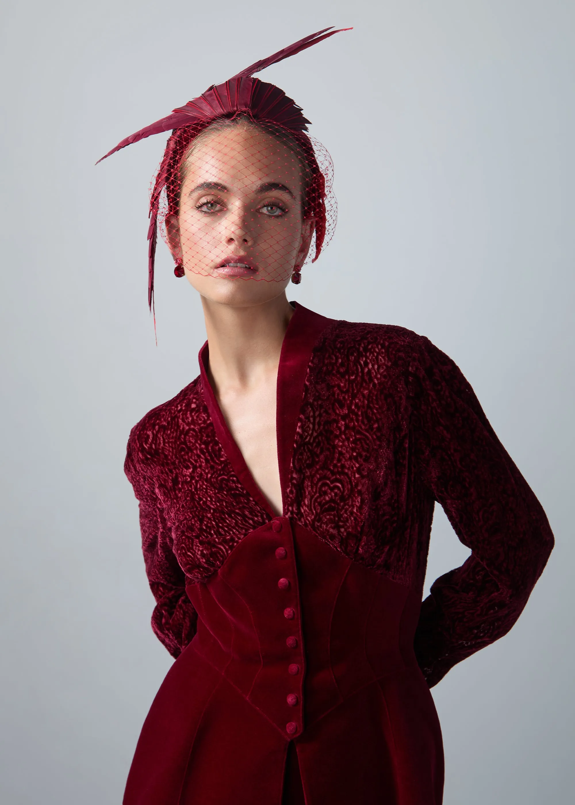 Jennifer Behr x New York Vintage Agnes Headpiece -- Ruby