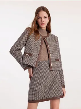 Washable Wool Patchwork Women Jacket And Skirt Two-Piece Suit