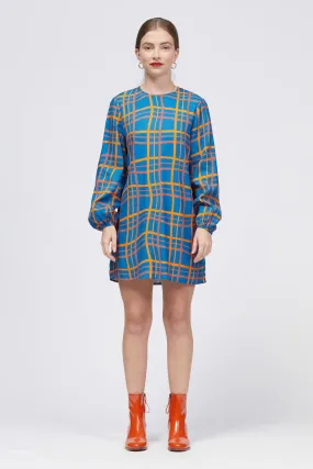 Zabawa Dress Blue Warped Check Print